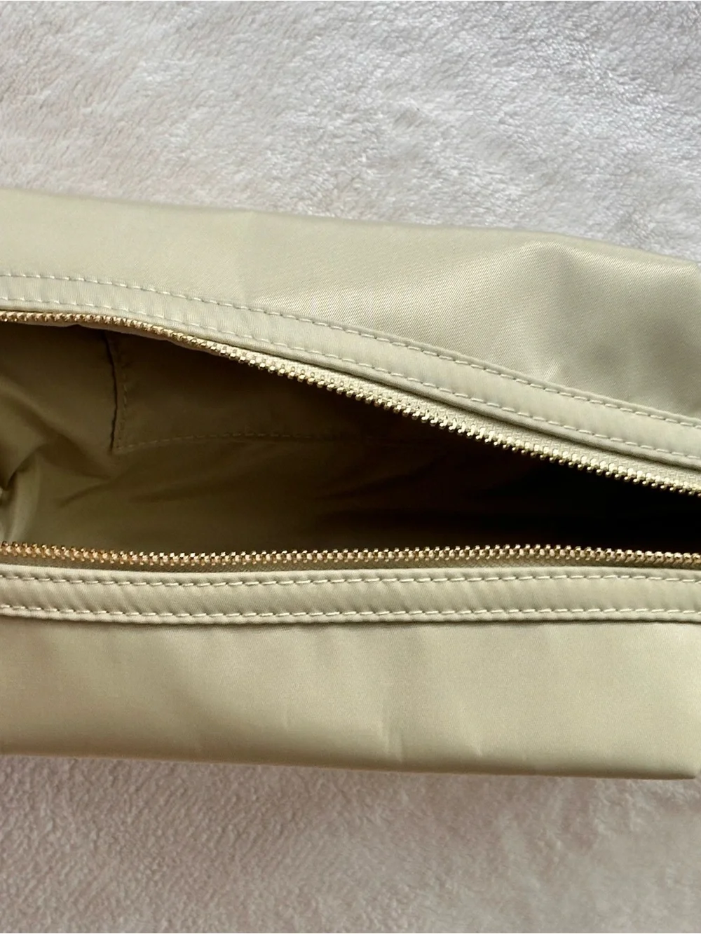 Beige Cosmetic Bag Wristlet Travel Makeup Pouch Zip Closure Minimalist
